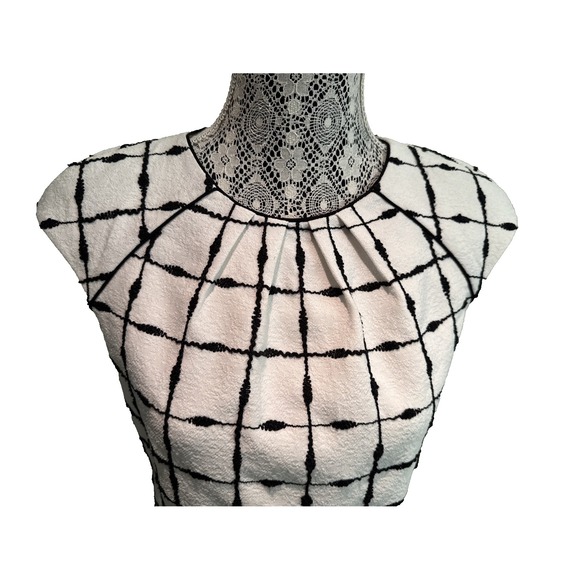 Belle Badgley Mischka Sheath Dress Womens 6 White Black Check Cap Sleeve Office - Picture 2 of 10